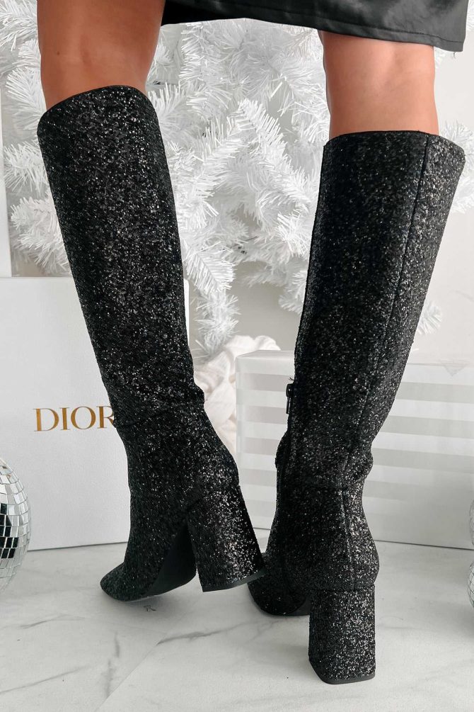 Flashy Finds Glitter Knee High Boots (Black Glitter) · NanaMacs - Image 4