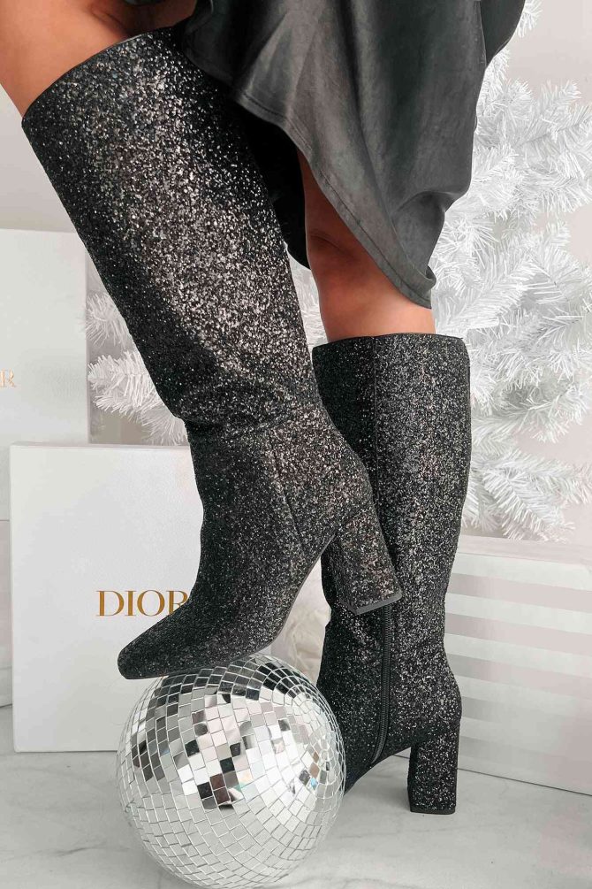 Flashy Finds Glitter Knee High Boots (Black Glitter) · NanaMacs