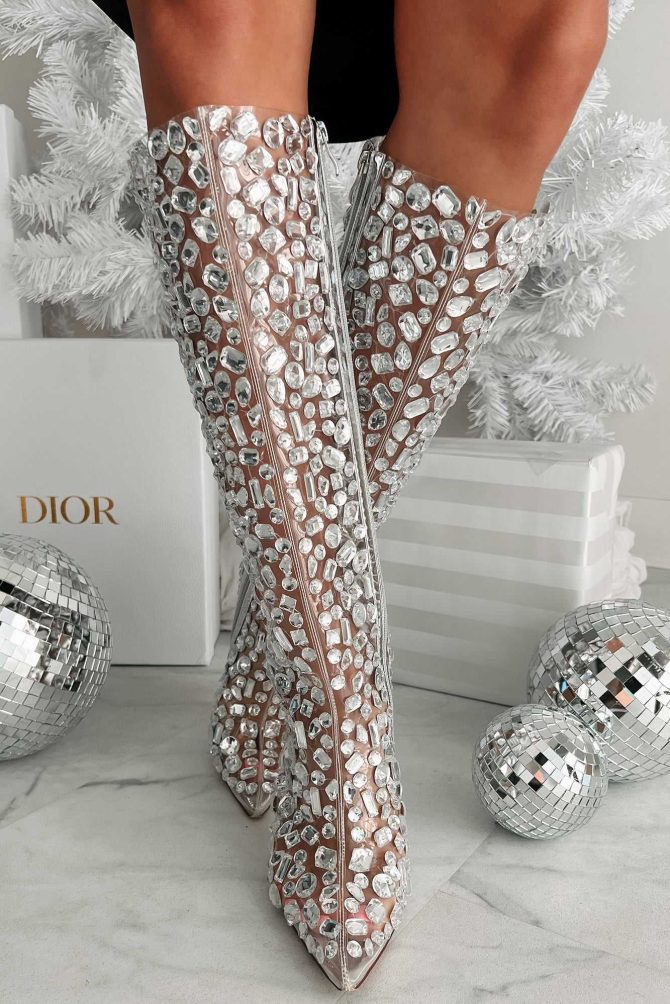 Full Transparency Chunky Rhinestone Boots (Silver/Clear) · NanaMacs - Image 2