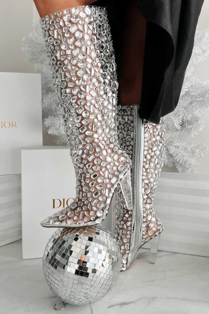 Full Transparency Chunky Rhinestone Boots (Silver/Clear) · NanaMacs
