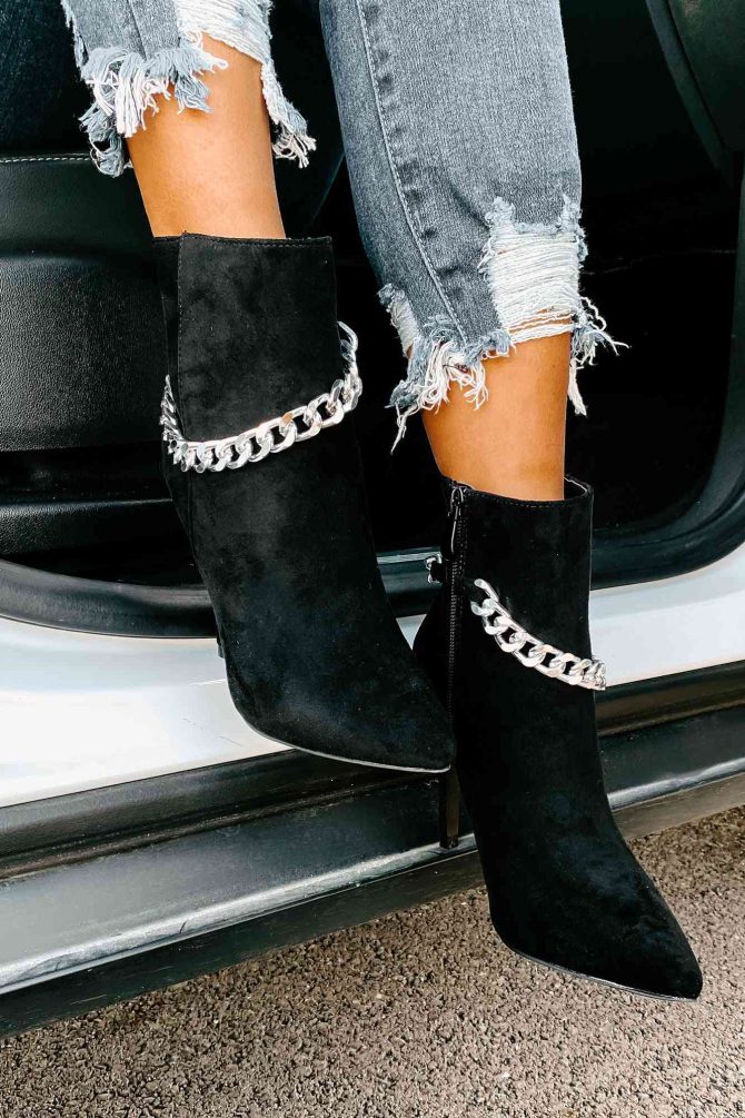 Linked To You Faux Suede Chain Detail Bootie (Black) · NanaMacs - Image 2