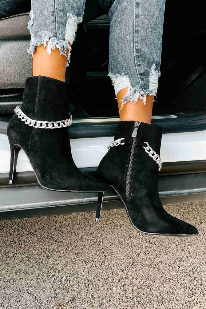 Linked To You Faux Suede Chain Detail Bootie (Black) · NanaMacs - Image 4