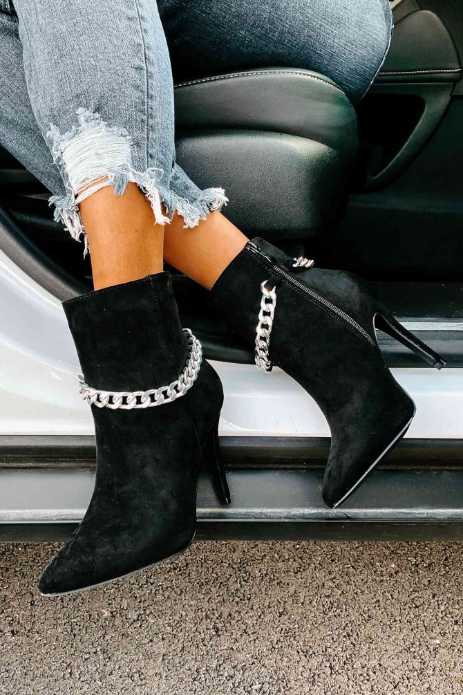 Linked To You Faux Suede Chain Detail Bootie (Black) · NanaMacs