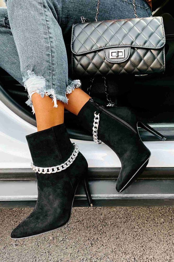 Linked To You Faux Suede Chain Detail Bootie (Black) · NanaMacs - Image 3