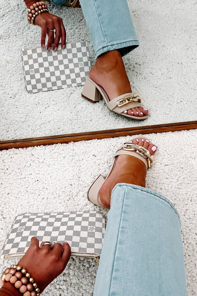 Endless Elegance Chain Embellished Chunky Heeled Sandals (Nude) · NanaMacs - Image 3