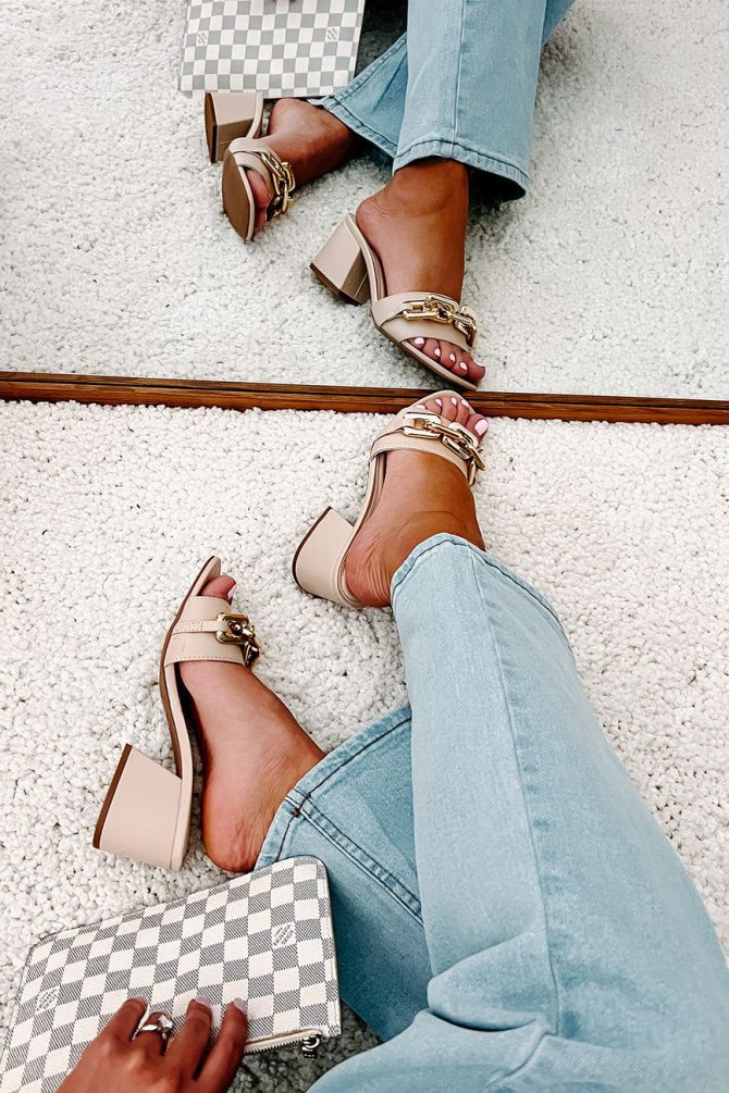 Endless Elegance Chain Embellished Chunky Heeled Sandals (Nude) · NanaMacs - Image 4