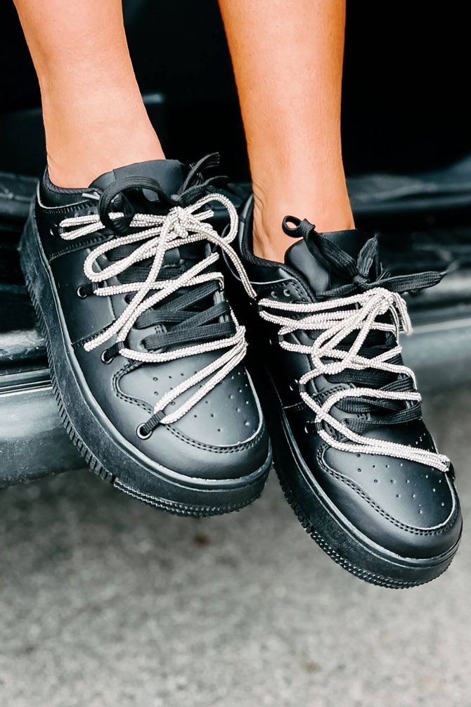 Dominating The Game Rhinestone Lace Platform Sneakers (Black) · NanaMacs - Image 2