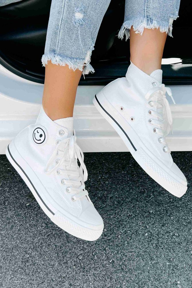 See For Yourself High-Top Canvas Sneakers (White) · NanaMacs - Image 2