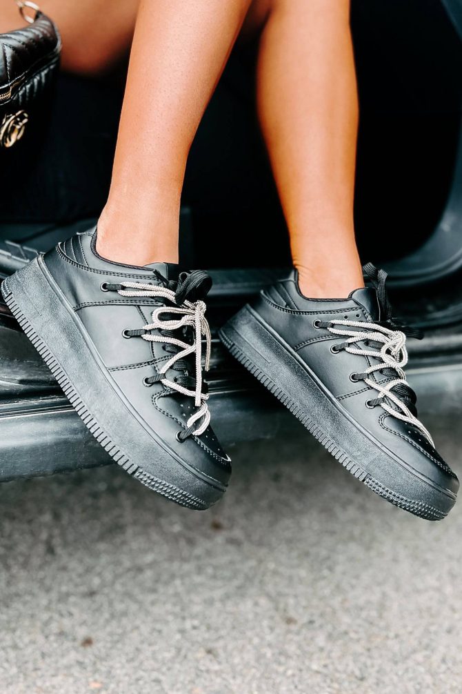 Dominating The Game Rhinestone Lace Platform Sneakers (Black) · NanaMacs - Image 3