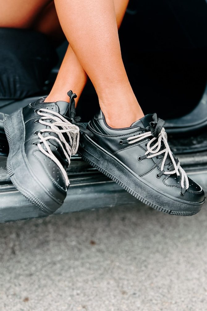 Dominating The Game Rhinestone Lace Platform Sneakers (Black) · NanaMacs - Image 4