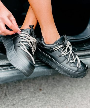 Dominating The Game Rhinestone Lace Platform Sneakers (Black) · NanaMacs