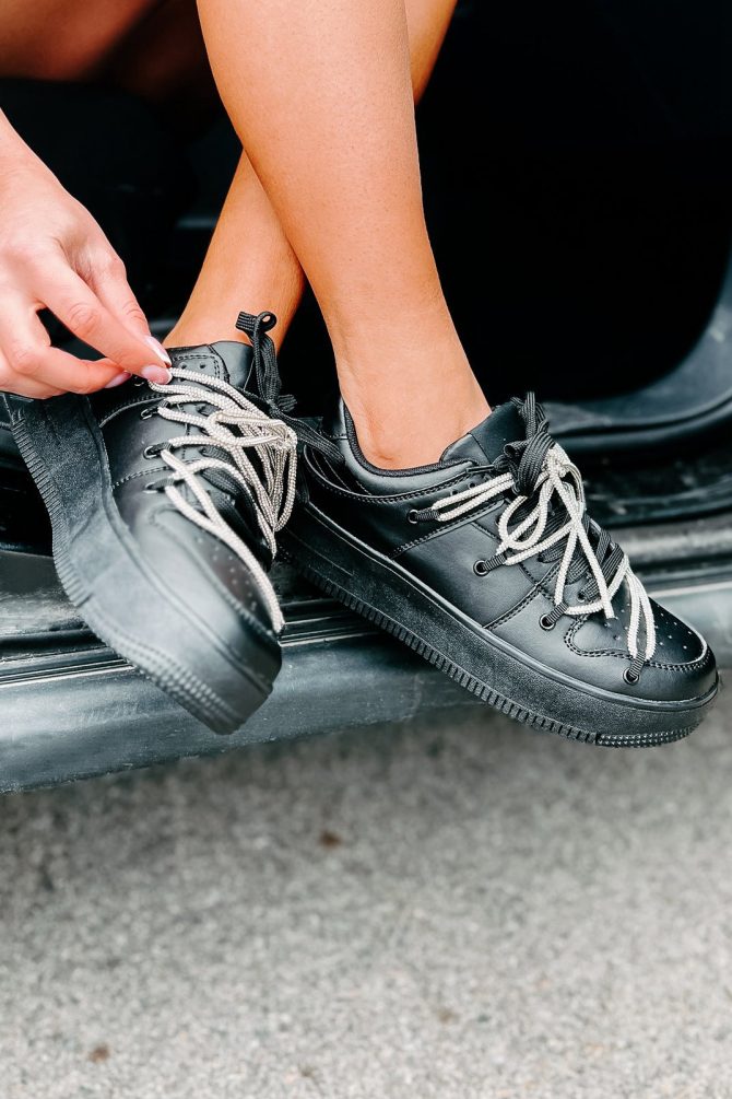 Dominating The Game Rhinestone Lace Platform Sneakers (Black) · NanaMacs