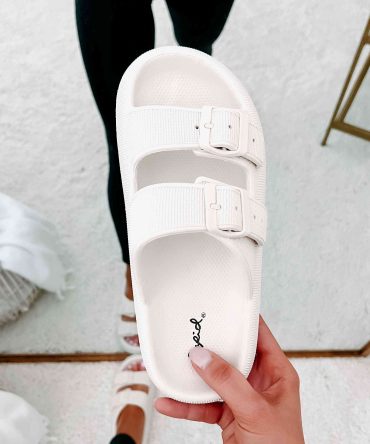 Destination Double Buckle Slip-On Sandals (Off White) · NanaMacs