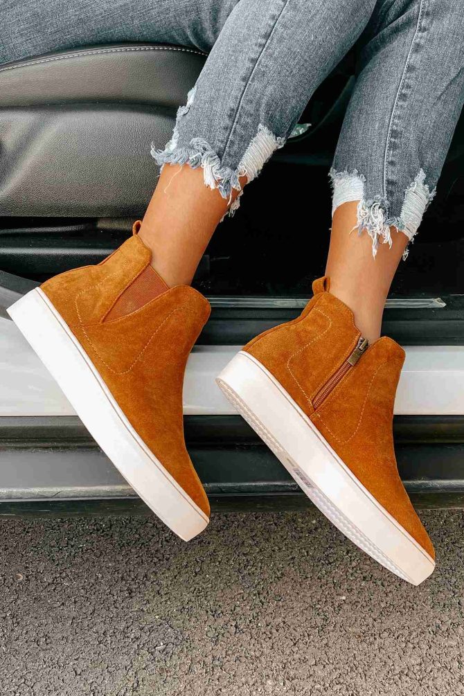 Suede Sweetie Faux Suede High Top Sneakers (Camel) · NanaMacs - Image 2