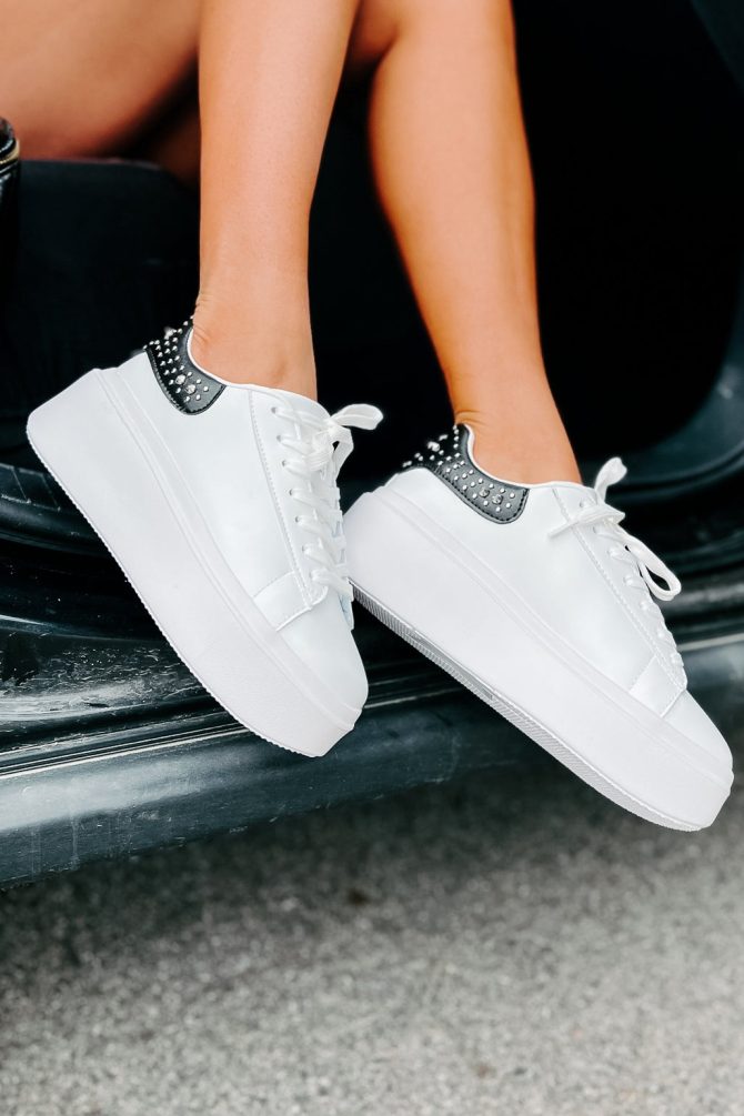 Kicking It Up A Notch Studded Platform Sneakers (White/Black) · NanaMacs - Image 3