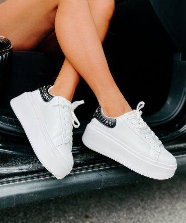 Kicking It Up A Notch Studded Platform Sneakers (White/Black) · NanaMacs