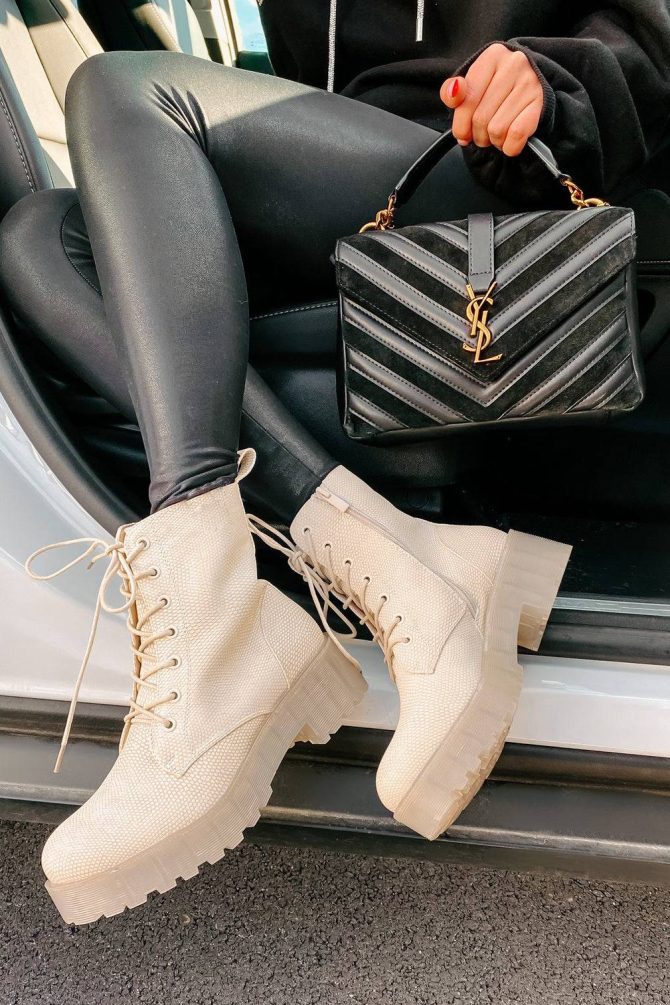 Croc Lock & Drop It Croc Clear Sole Combat Boots (Natural) · NanaMacs