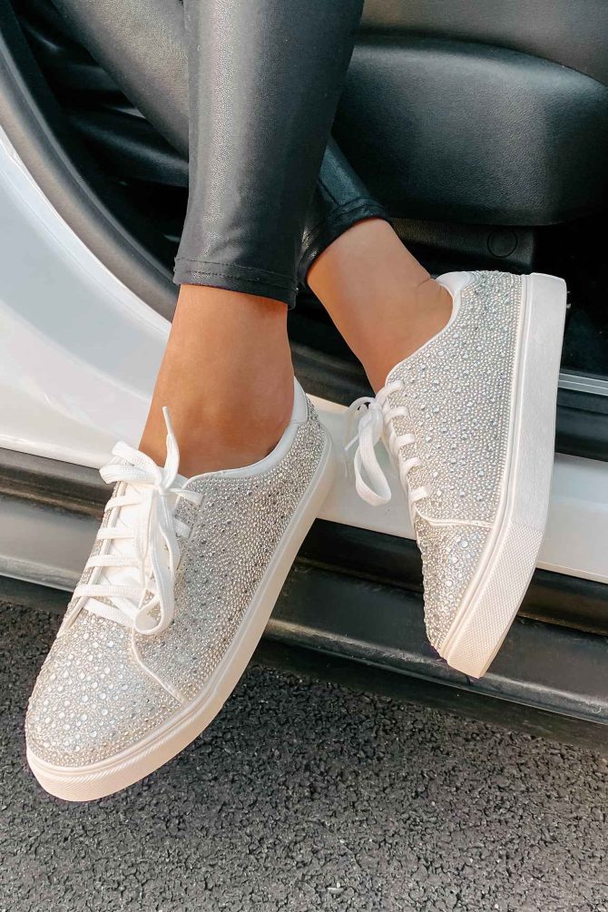 Dazzling Days Rhinestone Sneakers (White) · NanaMacs