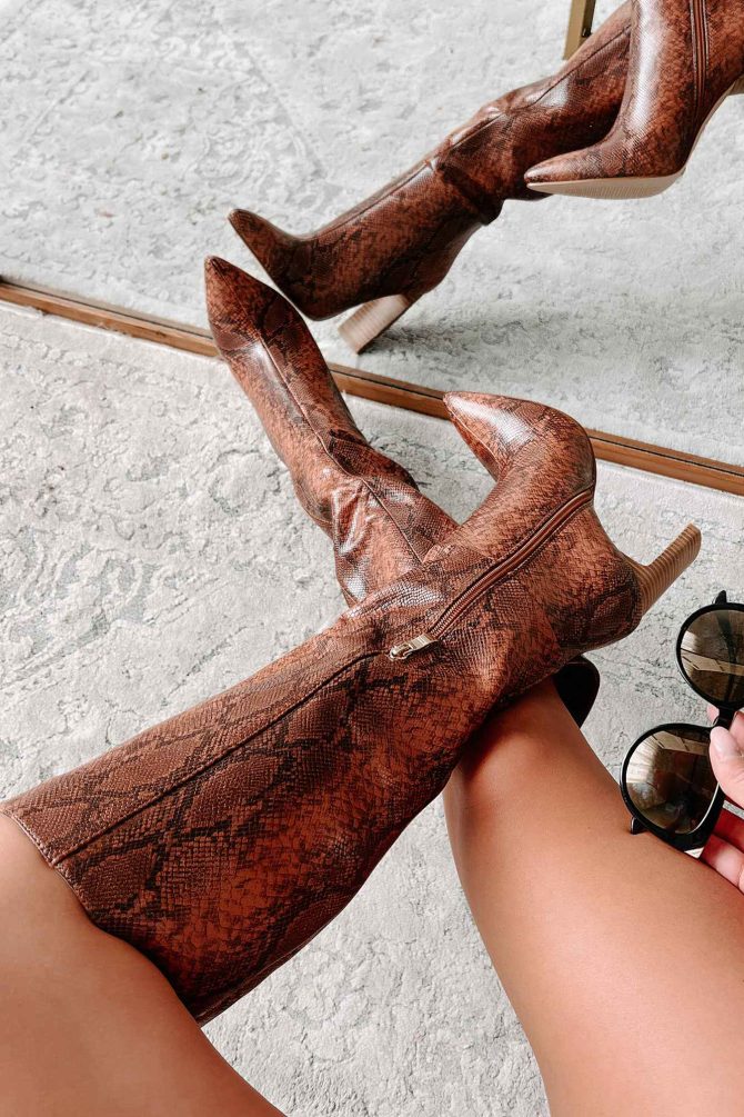 Dare You To Try Heeled Snake Print Billini Boots (Tan Python) · NanaMacs