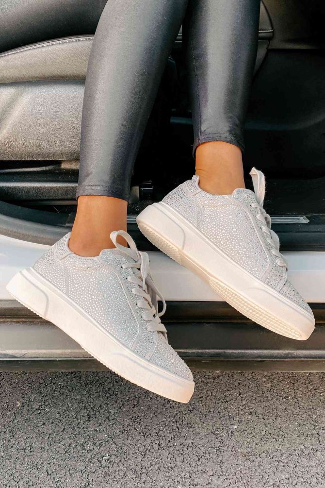 Moment In The Spotlight Madden Girl Lace-Up Rhinestone Sneakers (Grey) · NanaMacs - Image 4
