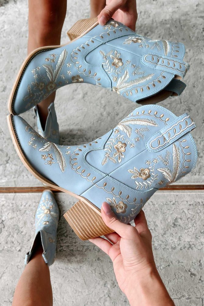 Small Town Roots Floral Stitch Western Booties (Blue) · NanaMacs