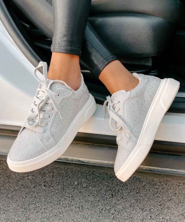 Moment In The Spotlight Madden Girl Lace-Up Rhinestone Sneakers (Grey) · NanaMacs
