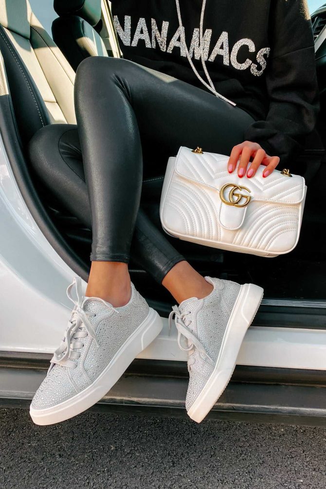 Moment In The Spotlight Madden Girl Lace-Up Rhinestone Sneakers (Grey) · NanaMacs - Image 3