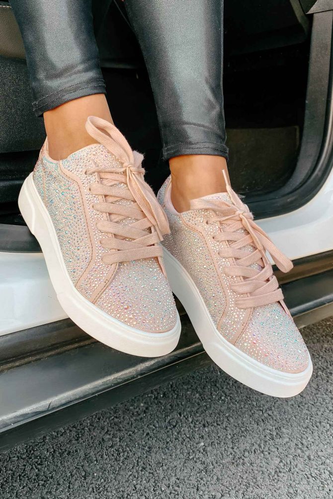 Moment In The Spotlight Madden Girl Lace-Up Rhinestone Sneakers (Blush · NanaMacs - Image 2