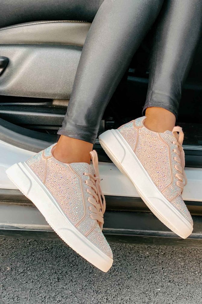 Moment In The Spotlight Madden Girl Lace-Up Rhinestone Sneakers (Blush · NanaMacs - Image 4