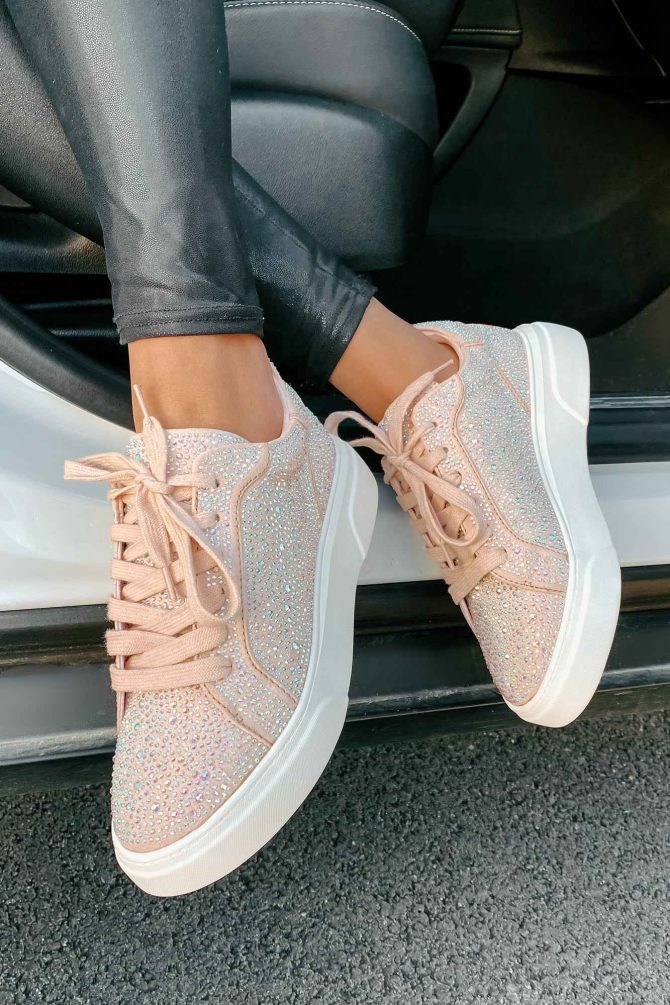 Moment In The Spotlight Madden Girl Lace-Up Rhinestone Sneakers (Blush · NanaMacs - Image 3