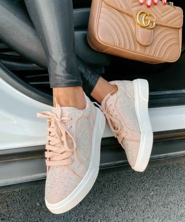 Moment In The Spotlight Madden Girl Lace-Up Rhinestone Sneakers (Blush · NanaMacs