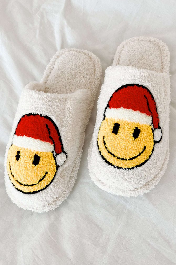 Jolly For The Holidays Fuzzy Santa Smile Slippers (White/Santa) · NanaMacs - Image 2