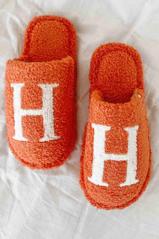 My Bedtime Glam Fuzzy "H" Slippers (Orange) · NanaMacs