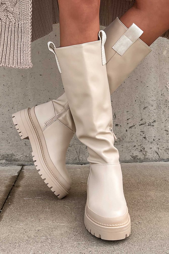 Forever That Girl Knee High Lug Sole Boots (Beige) · NanaMacs