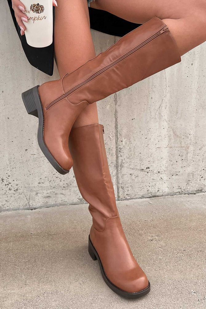 Vermont Strolls Mid-Shaft Faux Leather Boots (Cognac) · NanaMacs