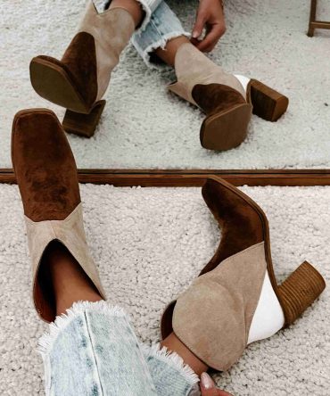 Kendall Tri-Tone Booties (Chestnut/Taupe/White) · NanaMacs