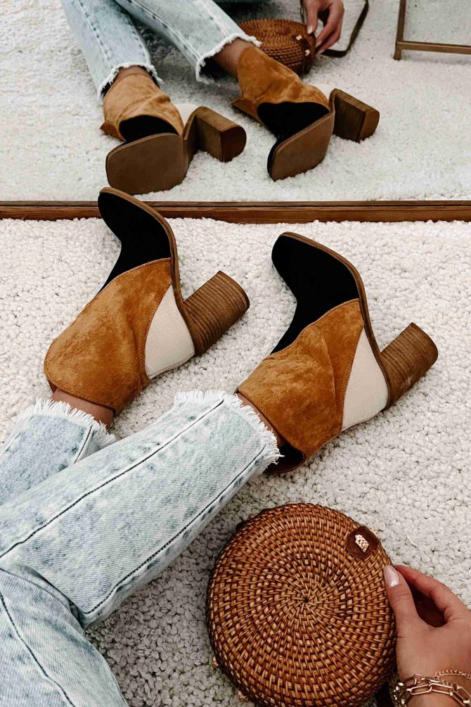 Kendall Tri-Tone Booties (Black/Camel/Taupe) · NanaMacs