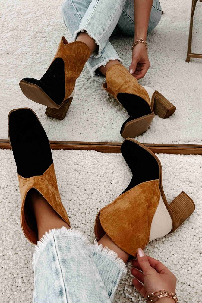 Kendall Tri-Tone Booties (Black/Camel/Taupe) · NanaMacs - Image 3