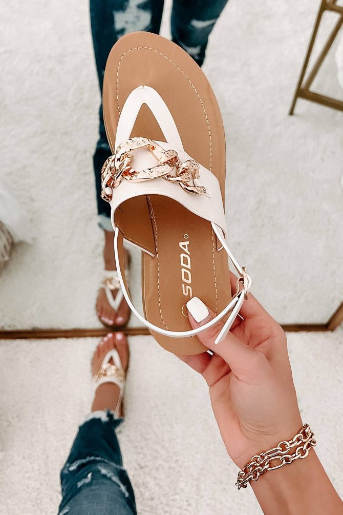Summer Socialite Chain Embellished Thong Sandals (Cream) · NanaMacs - Image 4