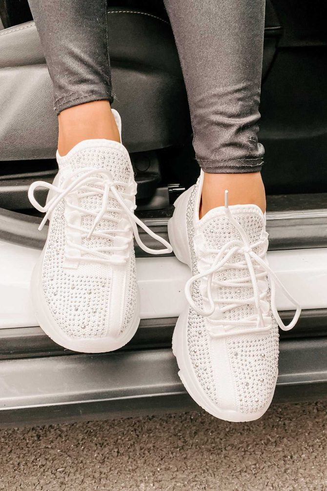High Maintenance Chunky Rhinestone Sneakers (White) · NanaMacs - Image 4
