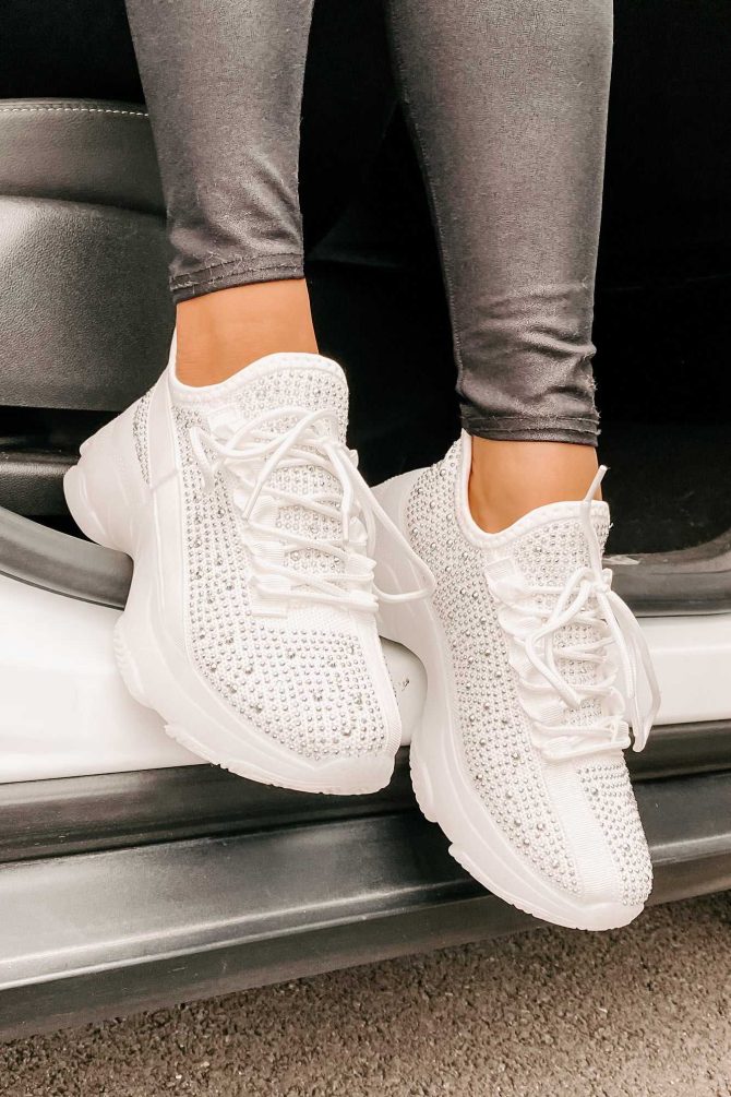 High Maintenance Chunky Rhinestone Sneakers (White) · NanaMacs - Image 2