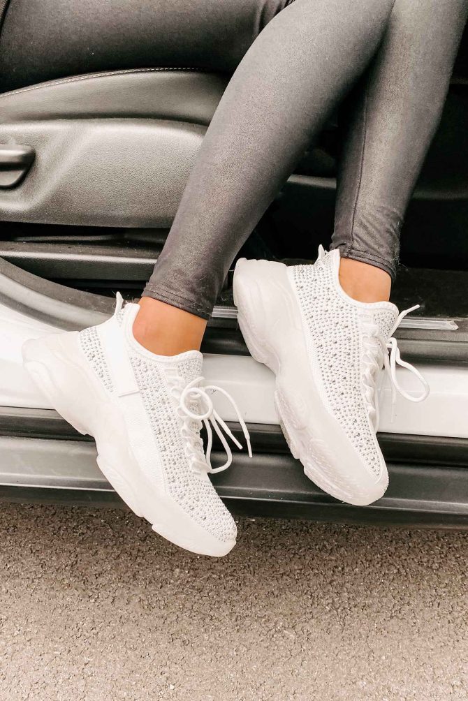 High Maintenance Chunky Rhinestone Sneakers (White) · NanaMacs - Image 3