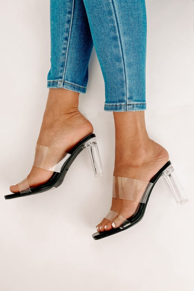 Viola Clear Double Strap Heels (Black) · NanaMacs - Image 3