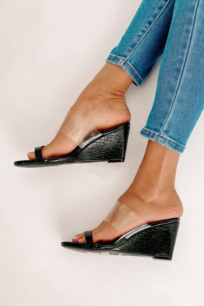 Edith Clear/Croc Print Wedge Heels (Black Croc) · NanaMacs - Image 2
