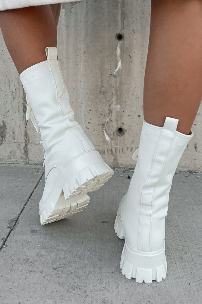 Doorbuster Get A Move On Lace-Up Combat Boots (White) · NanaMacs - Image 4