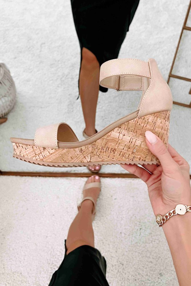 Avalon Cork Wedge Sandals (Metallic Nude) · NanaMacs - Image 2