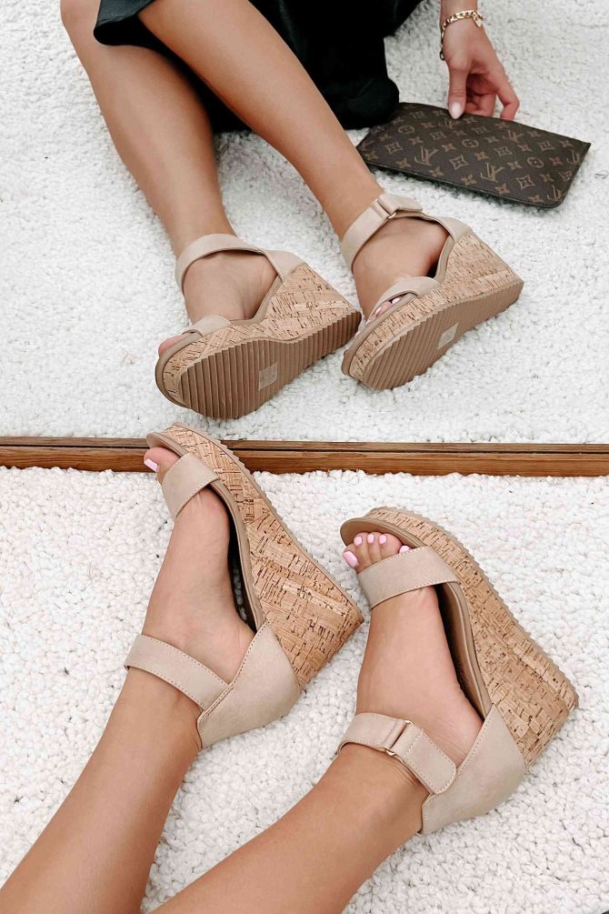 Avalon Cork Wedge Sandals (Metallic Nude) · NanaMacs - Image 4