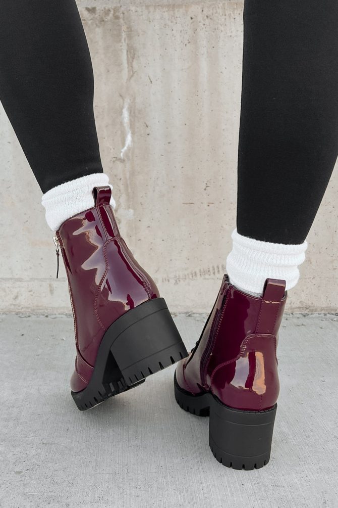 Tougher Than You Lug Sole Patent Leather Combat Booties (Wine) · NanaMacs - Image 4