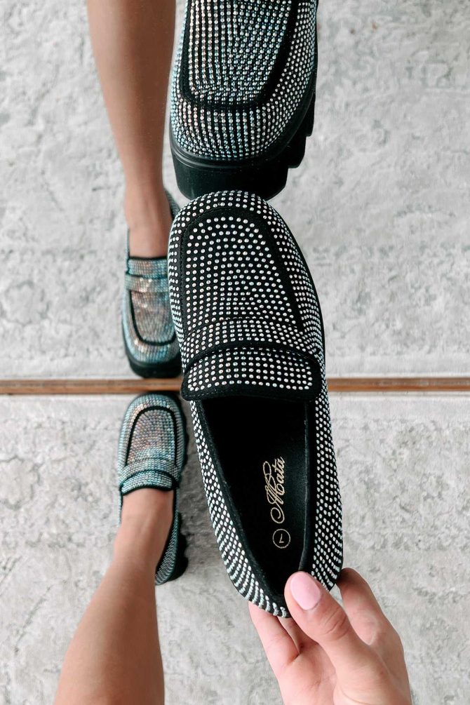 An Intriguing Proposition Rhinestone Platform Loafers (Black) · NanaMacs - Image 3