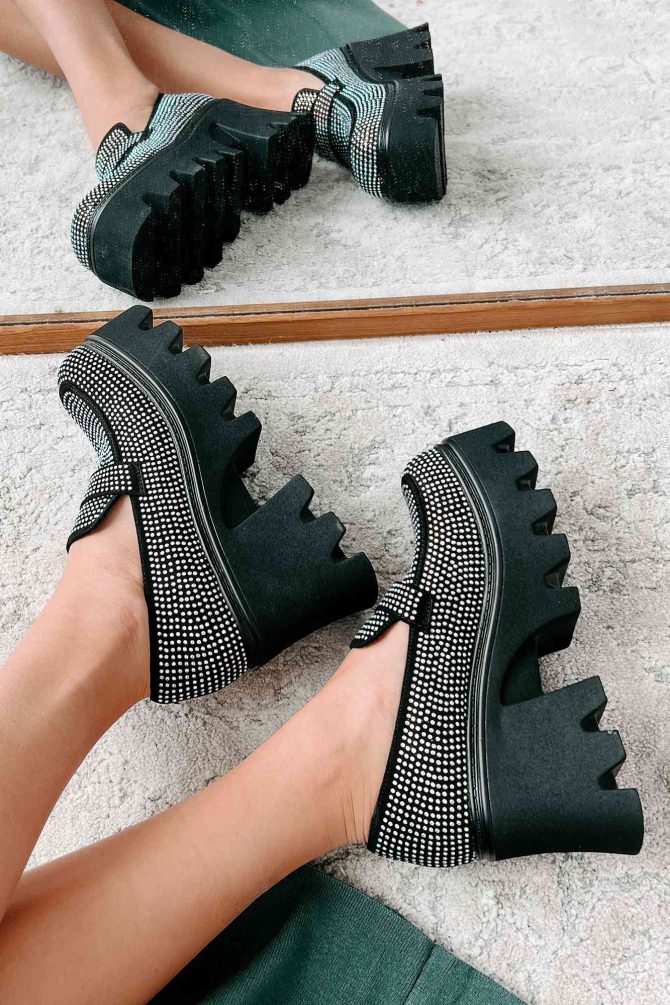 An Intriguing Proposition Rhinestone Platform Loafers (Black) · NanaMacs - Image 4